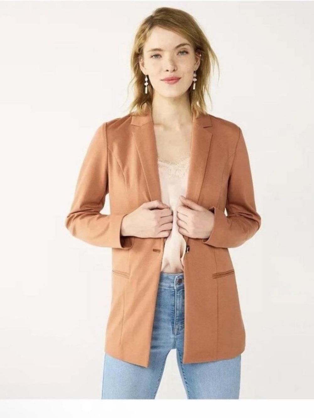 Nine West Rust-Orange Single-Button Blazer